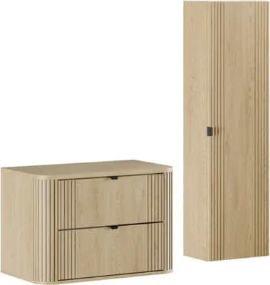 Image de Ensemble de salle de bain KORI : meuble sous vasque 80cm + plan vasque + colonne de rangement