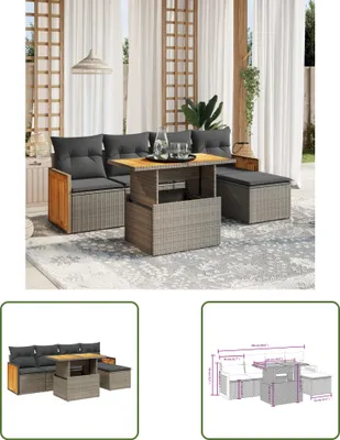 Produktbild von The Living Store 6-tlg. Garten-Sofagarnitur mit Kissen Grau Poly Rattan