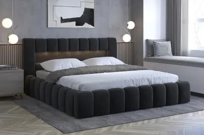 Produktbild von YOURHOUSE24 Polsterbett Lamica Bett Metalrahmen Doppelbett Bettgestell Lattenrost mit LED (Farbe: Monolith 85, Größe: 140x200 cm)