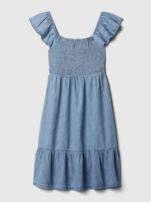 Produktbild von GAP Kinder Jeans Midikleid mit kurzen Rüschenärmeln, elastischem Bund, A-Linie, Gr. S