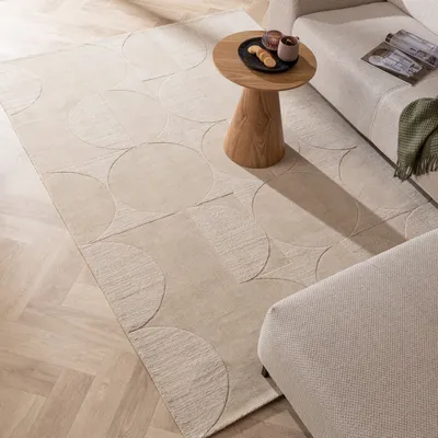 Produktbild von Volero - Wollteppich - Giselle Circles Creme - 160x230 cm - Wohnzimmer, Esszimmer, Schlafzimmer - Klassik, Ländlich, Modern, Skandinavisch