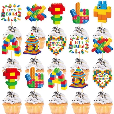 16er-Set Blockkuchen-Dekoration, Papier, mehrfarbig