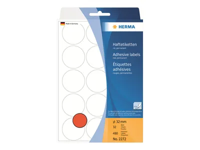 Zdjęcie produktu dla HERMA 2272, Czerwony, Okrągły, Celuloza, Papier, 32 ark., 11,1 cm, 17 cm