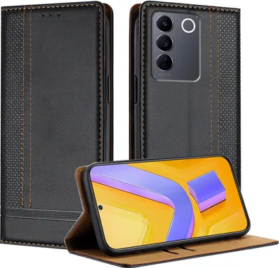 Produktbild von Handyhülle für Vivo V27e Leder Flip Klappbare Schutzhülle mit Standfunktion Schwarz