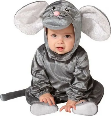 A baby wearing a mouse costume.
