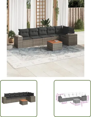 Produktbild von The Living Store 7-tlg. Garten-Sofagarnitur mit Kissen Grau Poly Rattan