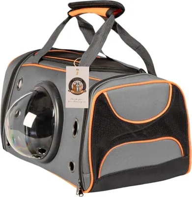 A pet carrier bag with a transparent bubble window.