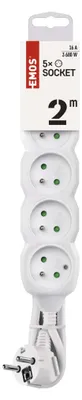 Prodlužovací kabel 2 m / 5 zásuvek / bílý / PVC / 1 mm2