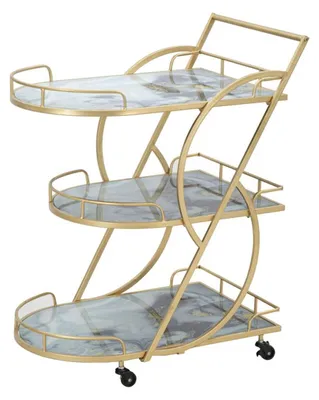 Image de Chariot de service 3 étagères en fer doré et verre effet marbre