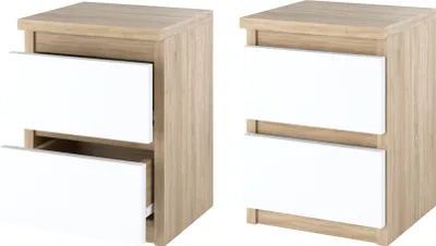 Image de Table de chevet (lot de 2) Table de chevet Meuble moderne avec tiroirs Commode en bois Armoire à tiroirs pour votre chambre à coucher (Chêne Sonoma Blanc Mat)