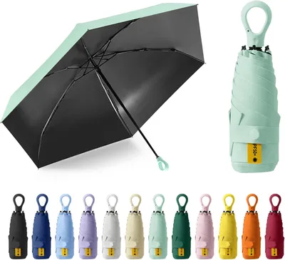 Imagen del producto de Mini paraguas plegable, con 6 varillas, protección UV, compacto, ideal para viajes