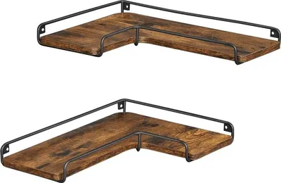 Image de Étagère d'angle Rootz – Étagère d'angle en L – Étagère d'angle murale – Étagère d'angle moderne – Étagère d'angle suspendue – Vintage marron-noir
