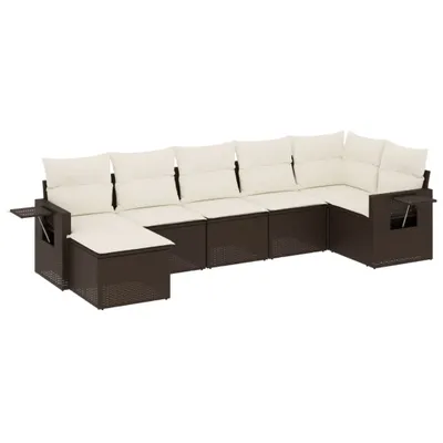 Produktbild von vidaXL 7-tlg. Garten-Sofagarnitur mit Kissen Braun Poly Rattan