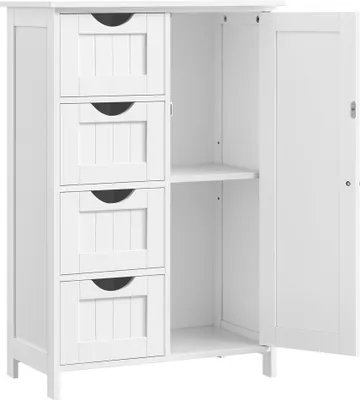 Produktbild von VASAGLE Spiegelschrank Bad mit Beleuchtung, Waschbeckenunterschrank, Badezimmerschrank, Hochschrank Badezimmer, 4er Set, verstellbare Ablage
