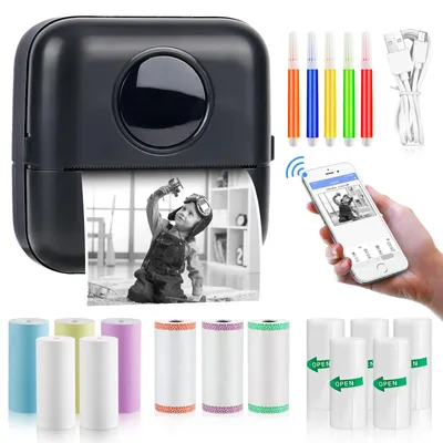 Mini-Thermodrucker, kabellos, mit 13 Papierrollen und 5 Buntstiften