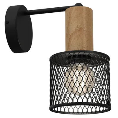 Image de Applique murale SOBRESA noir-bois clair 1xE27x60W bois dim. : 28x12x15 cm IP20 Milagro