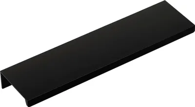 A black cabinet handle is shown on a white background.