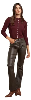 Imagen del producto de Pantalones vaqueros rectos de poliuretano (PU) con acabado mate para mujer, color marrón chocolate, talla 42