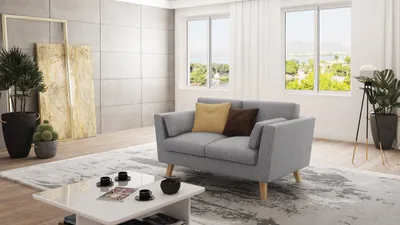 Produktbild von S-STYLE MÖBEL - Sofa 2-Sitzer mit Holzfüßen im skandinavischen Stil Elma aus Grau Luxusmicrofaser, B/T/H: 152 cm/ 89 cm/ 90 cm