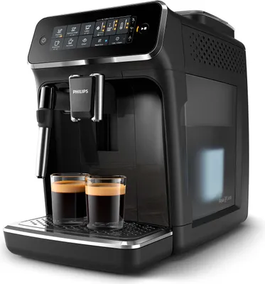 Produktbild von Philips Kaffeevollautomat 3200 Series, 4 Kaffeespezialitäten, Milchaufschäumer, Touchdisplay, Schwarz (EP3221/40)