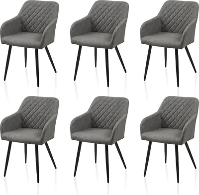 Image de CLIPOP Chaises de salle à manger, lot de 6 chaises de cuisine, chaises en similicuir, chaises de salon avec dossier, gris clair