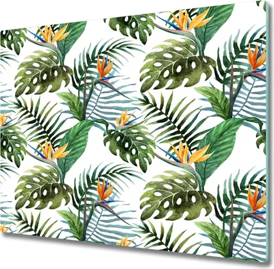Produktbild von Glas Herdabdeckplatte 60x52 cm Spritzschutz Glasabdeckplatte Schneidebrett Tropische Blumen