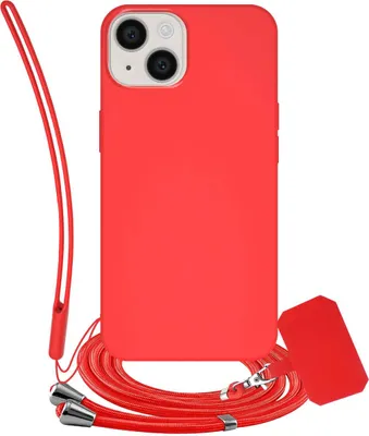 Obrázok produktu pre Jaym, silikónové puzdro na iPhone 14 so šnúrou a remienkom na ruku, červené