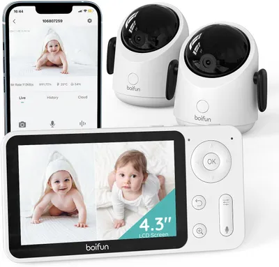 Produktbild von Boifun Babyphone mit 2 Kameras und App, Split-Screen-Ansicht, 4,3" WLAN Babyfon