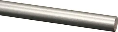 A close-up, straight-on view of a metal rod against a white background.