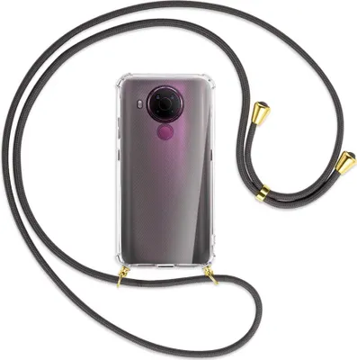 Produktbild von Handykette Backcover-Schutzhülle mit Band (Metall goldfarben) für Nokia 5.4 - dunkelgrau