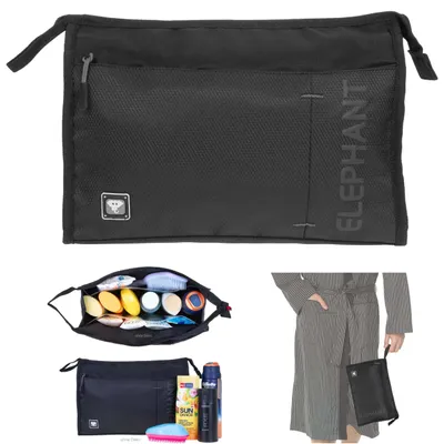 Produktbild von ELEPHANT Kulturbeutel groß Kulturtasche Washbag Herren Damen Kosmetiktasche wasserabweisend Saunatasche Reise Sport Tasche Dark 3620 Schwarz GRAU
