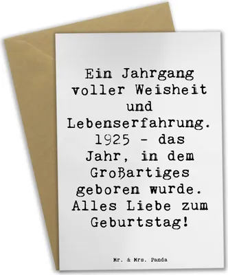 Produktbild von Mr. & Mrs. Panda Klappkarte Spruch 1925 Geburtstag - Weiß - Geschenk, weihnachtskarten, genesungskarte, hochzeitskarten, zum, Geburtsjahr, einladungskarten, Glückwunsch