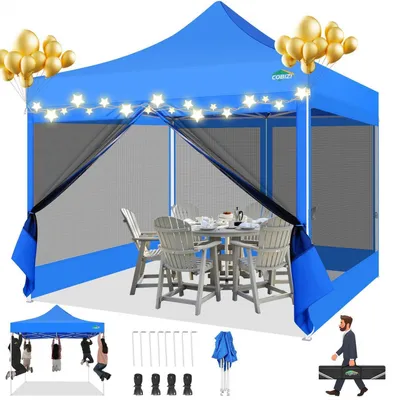 Produktbild von Faltpavillon 3x3m Blau Wasserdicht UV-Schutz mit 4 Mesh-Seitenwänden Höhenverstellbar