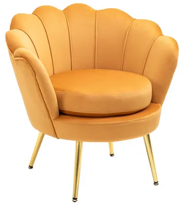 Produktbild von HOMCOM Sessel Polstersessel in Muschelform Relaxsessel mit Metallbeine Gelb