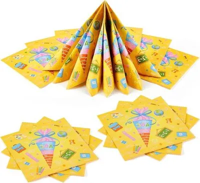 Produktbild von Farbenfrohe Papierservietten für Schulanfänger - 50 Stück - Zuckerrohrmuster - Jungen - 33 x 33 cm Papierservietten