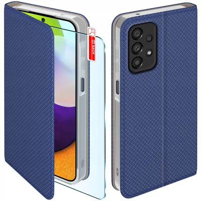 Image de Étui rabattable pour Samsung A52 | A52S 5G – Coque bleu foncé avec fermeture + protection en verre trempé 9H
