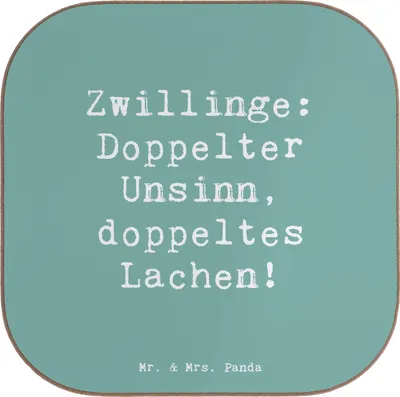 Produktbild von Mr. & Mrs. Panda Tischuntersetzer Spruch Zwillingsgeschwister Spaß - Meeresbrise - Geschenk, Zwillinge Feiern, Geschwister, Untersetzer für Gläser, Geburtstage, Familie