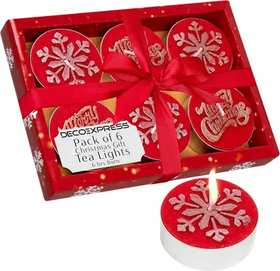 Productafbeelding van EXPRESS Kersttheelichtkaarsenset, multipack van 6, 12 of 15 met 2,5, 3 of 6 uur brandtijd, feestelijke kerstdecoratie, ongeparfumeerd (rood, 6 stuks)