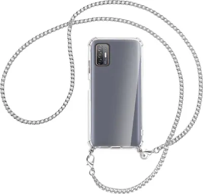 Produktbild von Handykette Backcover-Schutzhülle mit Band (Metall silberfarben) für HTC Desire 21 Pro - silberfarbene Kette