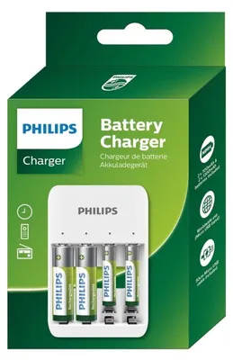 Produktbild von Philips Batterieladegerät - USB-Anschlüsse - Inkl. AA-Batterien und AAA-Batterie