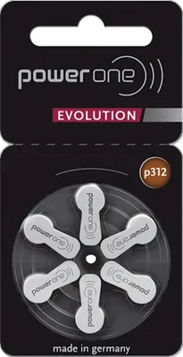 A package of PowerOne Evolution 312 hearing aid batteries.