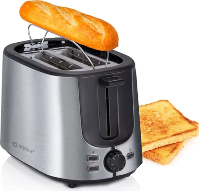 Produktbild von alpina Toaster 2 Scheiben Toaster mit Brötchenaufsatz - 7 Stufen Küchengeräte - Toaster Sandwichtoaster - Toaster Klein - Silberfarben