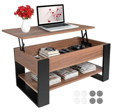 Immagine prodotto di Tavolino da caffè con piano sollevabile e vano contenitore, in rovere e nero.