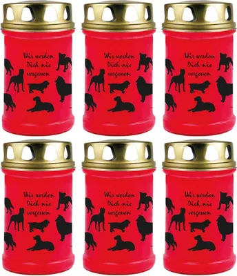 Produktbild von Grabkerze Rot 6er Pack, Brenndauer: 48 Stunden ( je Kerze ), Motiv: Hunde