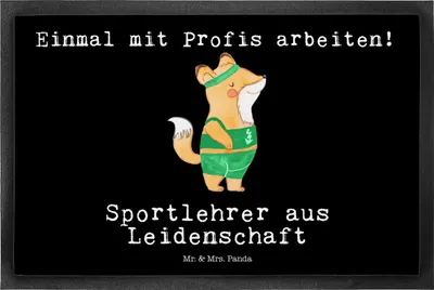 Produktbild von Mr. & Mrs. Panda Fußabtreter Sportlehrer Leidenschaft 50 x 75 cm - Schwarz - Geschenk, Outdoor-Matte, Fussmatte, Schmutzfangmatte, Schmutzmatte, fußmatte, bodenmatte