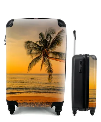 Produktbild von MuchoWow® Koffer Handgepäck Trolley Rollkoffer Kleine Reisekoffer mit 4 Rollen - Palme - Strand - Sonnenuntergang - Meer - Cabin Size < 55x40x23 cm & 55x40x20 cm - Fotokoffer - Kabinenkoffer - Boardgepäck - Reise-Box - Reisekoffer - Reisegepäck - Koffer mit Bild - Trolley für Kinder