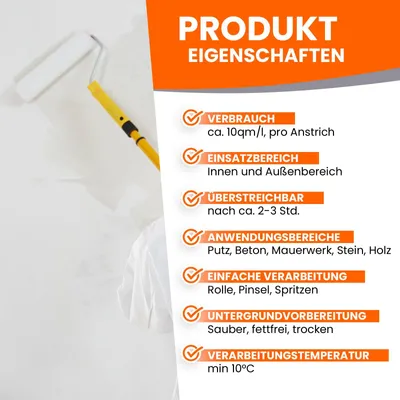Produktbild von BEKATEQ Grundierung 1l für Fassadenfarbe, Wandfarbe innen und aussen, Sockel - Fassadengrundierung, Wandgrundierung, Tiefengrund, Haftgrund BE-516