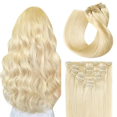 Productafbeelding van Haarverlengingen, echt haar, steil, 7 stuks, 70 gram, 35 cm, #613, blondblond