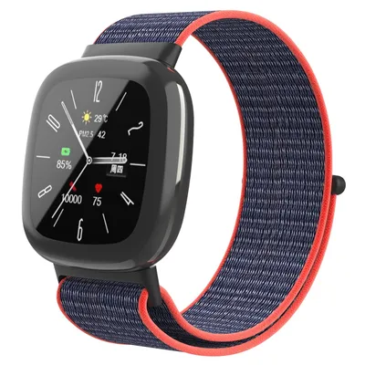 Produktbild von Strap-it Fitbit Versa 4 Nylon Armband (Pink/Indigo)