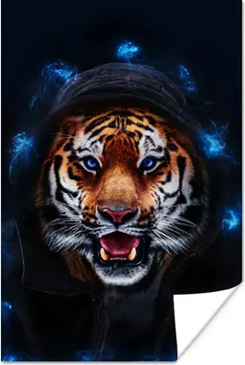 Produktbild von MuchoWow® Poster Porträt - Tiger - Blau 80x120 cm - Papierdruck